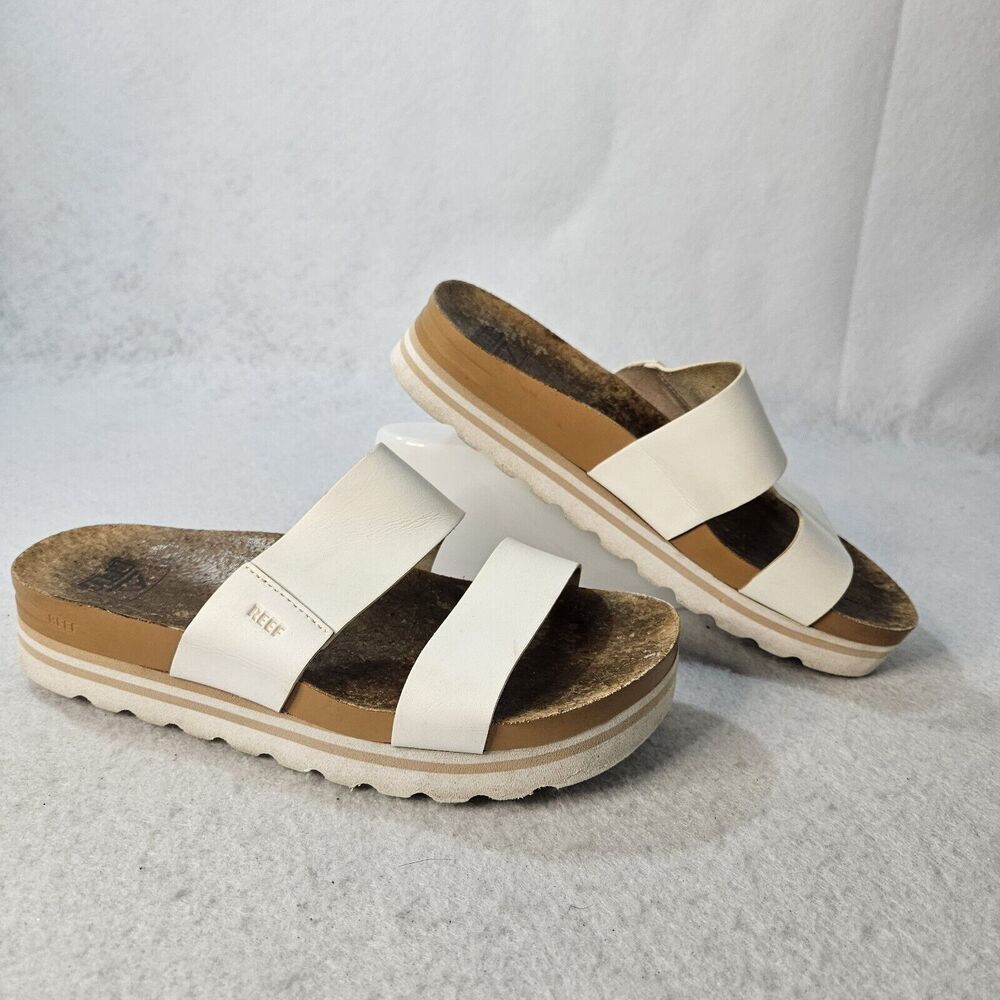 Reef White Double-Strap Platform Slide Sandals